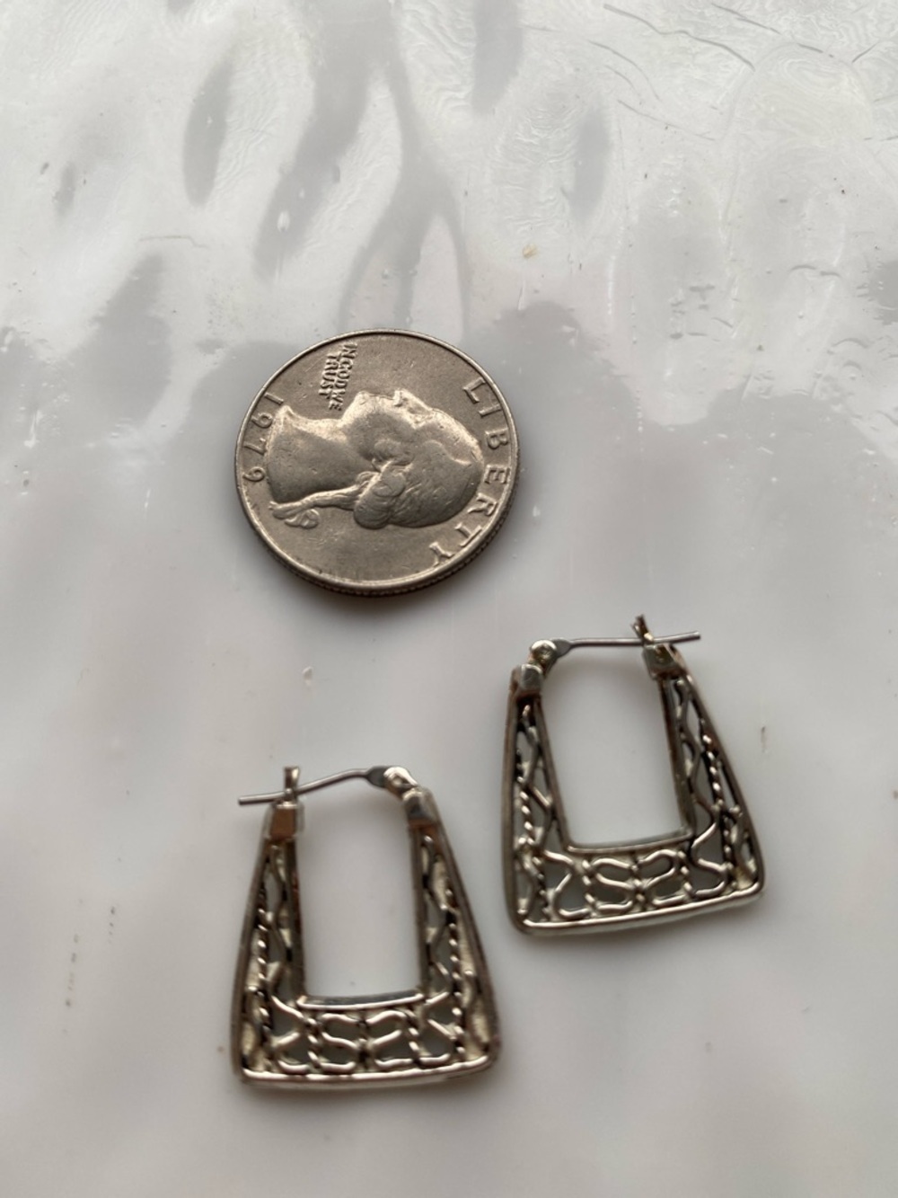 Silver Square Hoop Earrings - Picture 5 of 5